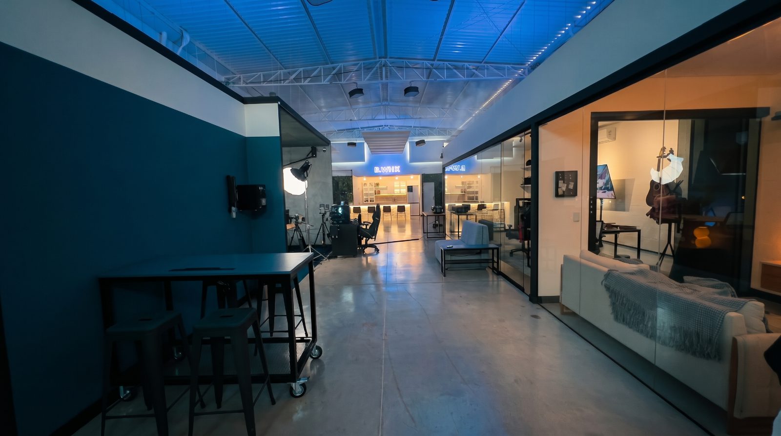 Sala de gravação com softbox